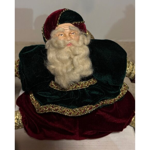 Vintage Santa Draft Stopper Elf Feet Figurine Red & Green Velvet Outfit Christma - Picture 3 of 9